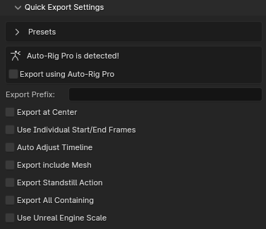 quick export settings